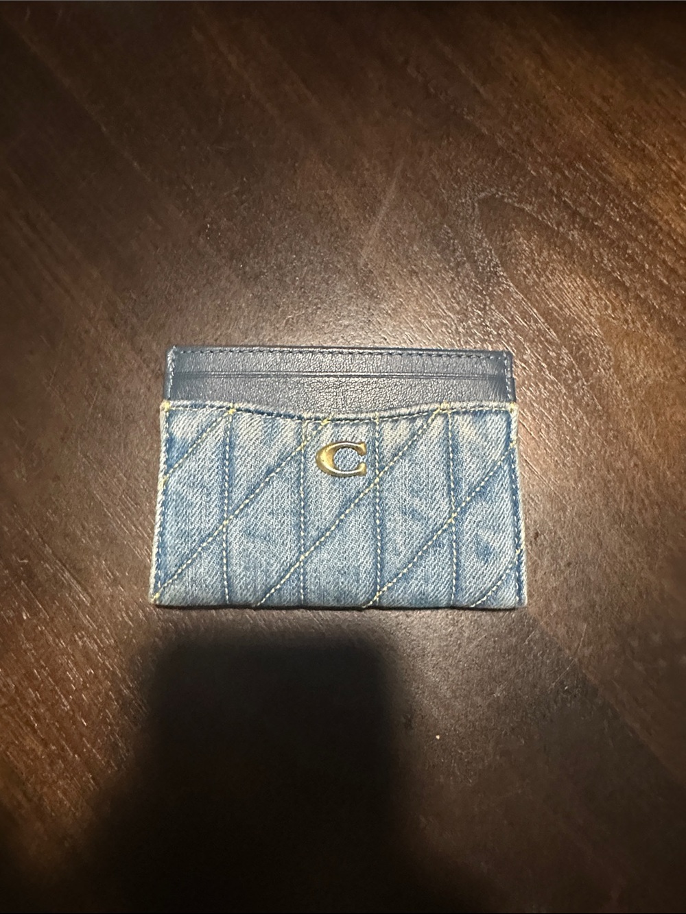 Coach Denim Quilted Card Holder Wallet